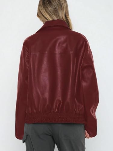Burgundy Women’s Casual Coat: Cozy Loose Fit PU Jacket for Fall & Winter - Image 2