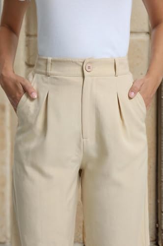 Casual Work Pants Women High Waisted with Pockets Ankle Length Business Traped Slacks Pants Trousers4