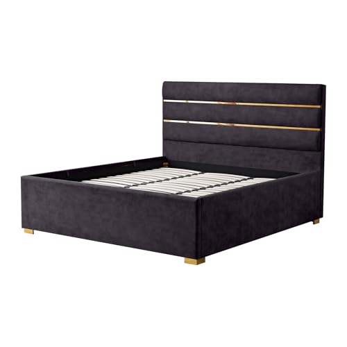 Riess Ambiente Modernes Boxbett Metropolitan - 180x200 cm - grau - Samt inkl. Bettkasten Matratze Topper Bett Polsterbett