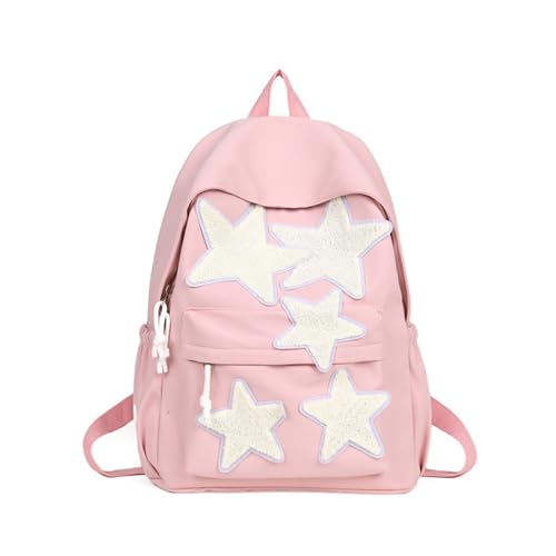 LUUTWAL Womens Y2K Star Laptop Backpack Cute Pink Kawaii Fashion Bookbag Large Capacity Water Resistant Outdoor Backpacks (Pink)