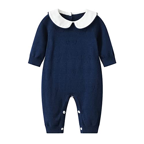 Image of Auro Mesa Baby Infant Boy Girl Peter Pan Collar Knit Sweater Romper Outfit Clothes One-Piece Coverall Baby Clothing Jumpsuit