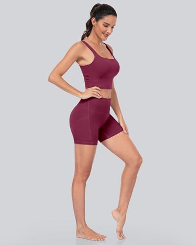 CHRLEISURE 6 Packs Womens Biker Shorts with Pocket, 5 Inch High Waisted Tummy Control Spandex Yoga Workout Shorts4