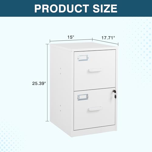Image of MIIIKO 2 Drawer Filing Cabinet with Lock, Metal Vertical File Cabinets for Home Office, Lockable File Storage Cabinets Under Desk, Letter /A4 File Folders Storage（White-Assembly Required