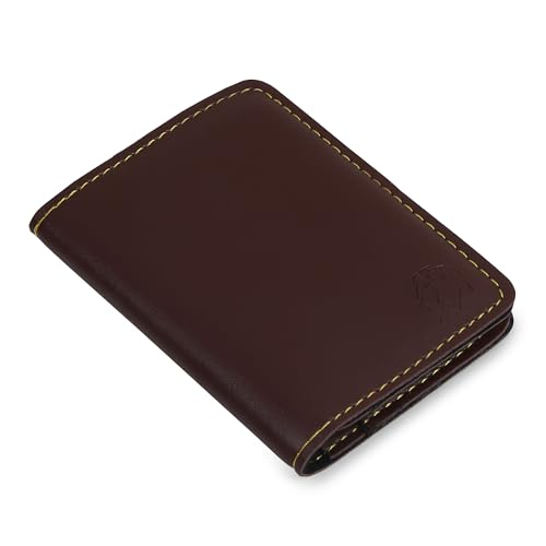 Image of VEMILIO Vegan Leather Card Holder Wallet for Men & Women | Slim Bi-Fold Design | RFID Protected | Button Closure | 3-4 Card Slots | Durable & Travel-Friendly (Brown)