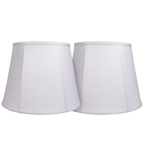 Double Tootoo Star White Lamp Shade Set of 2, Large Drum Lampshade for Floor Light and Table Lamp 10x14x10 inch, DIY Fabric Natural Linen Hand Crafted, Spider (White, 10x14x10 inch)
