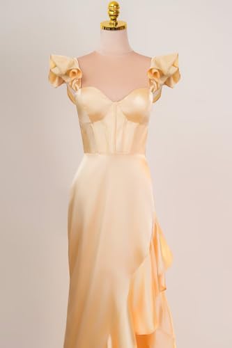 Ruffle Satin Prom Dresses Corset Bridesmaid Formal Evening Party Gowns Dress2