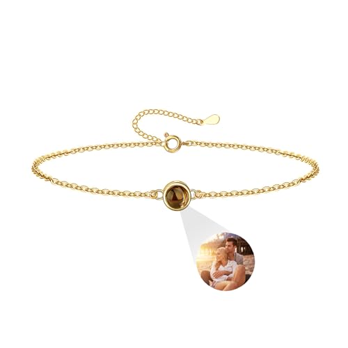 Sterling Silver Custom Photo Bracelet - Projection Picture Bracelet - Round Pendant with Personalized Photo Inside