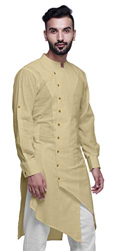 Image of Atasi Cotton Flex Designer Button Down Kurta for Men Casual Summer Wear Kurtas-XX-Large Beige