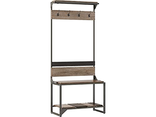 Bush Furniture Refinery Hall Tree with Shoe Storage Bench, Rustic Gray