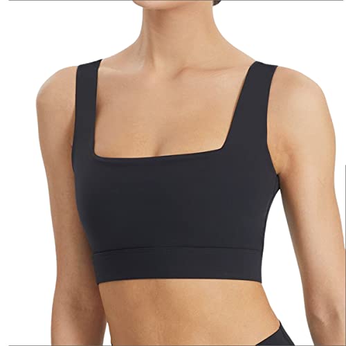 Sports Bra Fitness Bra with Chest Pad Women Tight Gym Yoga Tank Top Square Neck (Color : Black, Size : Large)