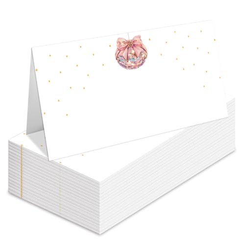 25 Pack Pink Bow Table Place Cards for Wedding Birthday Party, Pink Disco Filled-In Name Place Cards, Foldover Seating Table Cards (Folds into 3.5 * 2 Inches)-B01