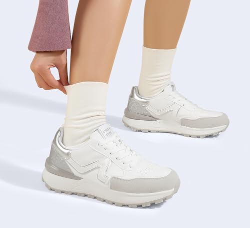Image of LUCKY STEP Women's Retro Fashion Casual Sneakers Colorblock Platform Classic Trendy Trainning Anti-Slip Tennis Travel Walking Shoes