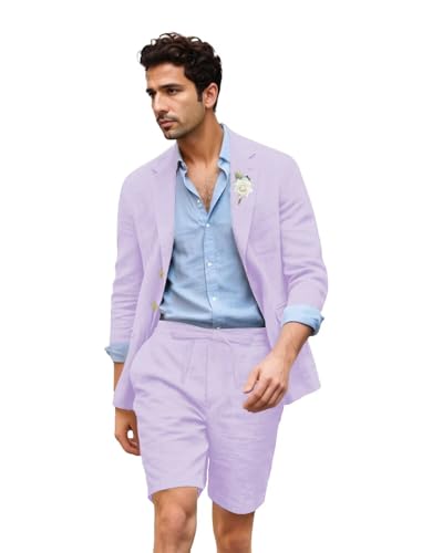 Mens Linen Suit Slim Fit Lightweight 2 Piece for Casual, Summer Beach Wedding Groomsmen Prom