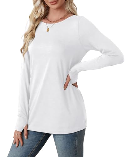 OFEEFAN Long Sleeve Shirts for Women Tunic Tops Thumb Hole Oversized Tshirts Fall Outfits2
