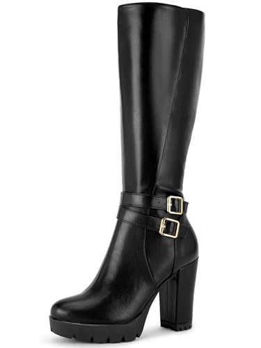 Perphy Round Toe Platform Chunky Heels Knee High Boots for Women