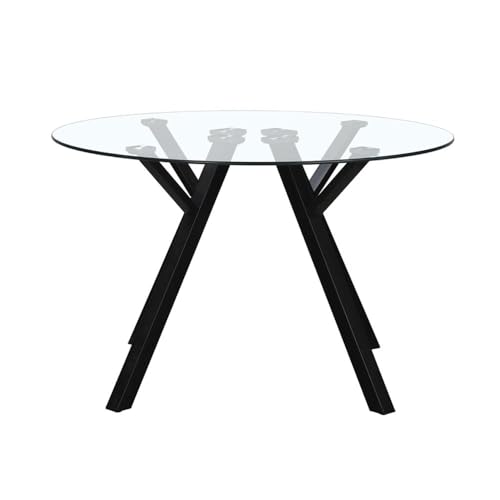 LOLAhome Mesa de Comedor Elegante diseño de Cristal Templado y Base de Metal Negro. Ideal para Espacios compactos. (Negro, 120 cm)
