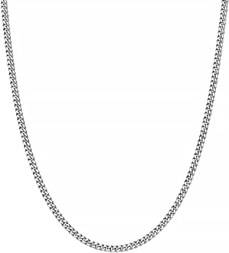 Oumuik Cadena de Plata Collar para hombre,Largo 58cm, acero inoxidable