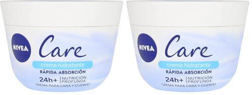 NIVEA Care (1 x 400 ml), crema hidratante para cuerpo, cara y manos, crema nutritiva de rápida absorción para una hidratación profunda 24 horas (Paquete de 2)