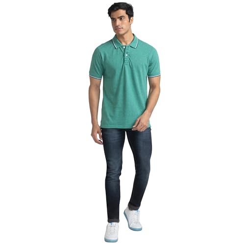 Image of Colorplus Tailored Fit Medium Green T-Shirt for Men
