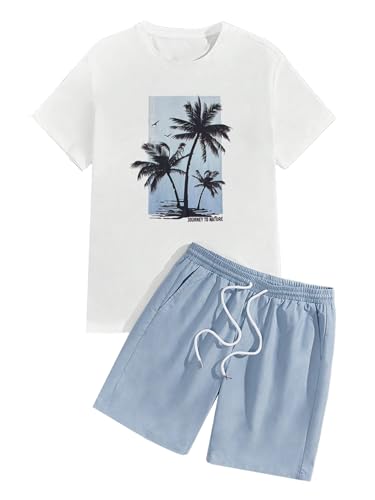 SOLY HUX Men's Summer Tracksuit 2 Piece Beach Outfit Tropical Print Tee and Shorts Set - Main Image