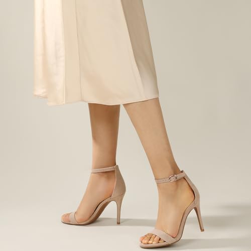 Image of Ankis High Heels for Women 4 Inches, Black Nude Gold Stiletto Heels Open Toe Ankle Strap Heeled Sandals for Dressy Wedding Party