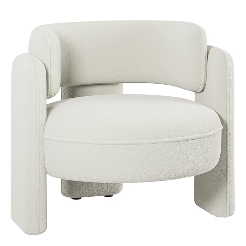 Image of BELLEZE Modern Sherpa Accent Chair, Sherpa Boucle Chair Barrel Accent Chair Comfy Round Upholstered Armchair Side Corner Chair for Living Room, Bedrooms, Office, Reading Nook - Quinton (White)