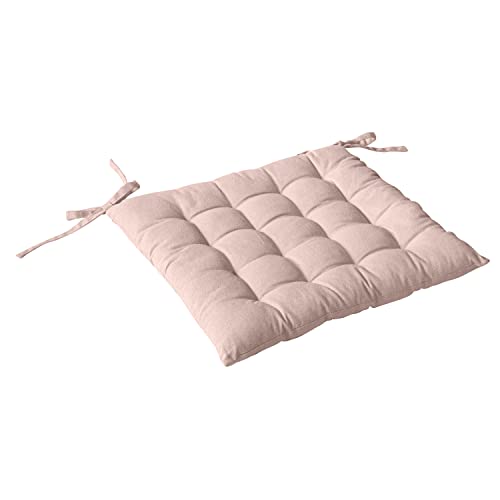 Enjoy Home, Galette de Chaise piquée, Coton certifié Oeko Tex, Couleur Vieux rose- Dimension : 38x38 cm, Carrée et réversible, Attache par Nouettes, Idéal pour une Assise Confortable Cover