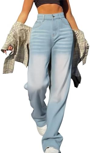 Baggy Jeans for Women high Waisted Straight Bootcut Pants| Tummy Control Trendy Pants Wide Leg Plus Size Trousers American Eagle Jeans Distressed Denim Pants Light Blue