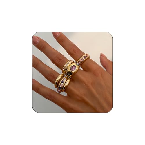 Chunky Gold Rings for Women Non Tarnish Travel Mothers Day Gifts Thick Adjustable Stackable Wedding Gold Plated Vintage Rings Set Size 8 Two Piece Sets Gifts for Women Going Out Rings