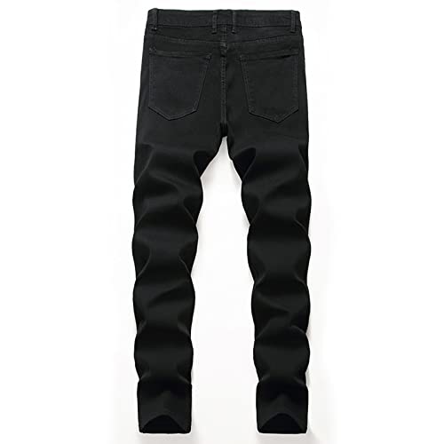 Jeans for Men Stretch Fit Slim Destroyed Distressed Taper Zipper Pants with Holes Distressed Tape Black2