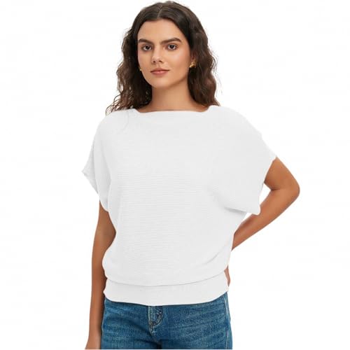 Image of EDSTAR Women Dolman Batwing Sleeves Knitted Sweaters Winter Boat Neck Pullovers Tops