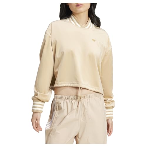 adidas Womens Originals Premium Brushed Velvet V Neck Sweatshirt Casual - Beige