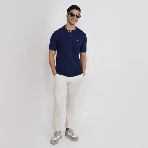 Image of Raymond Men Modern Fit Solid Pattern Pure Cotton Polo Neck Half Sleeve Casual T-Shirt