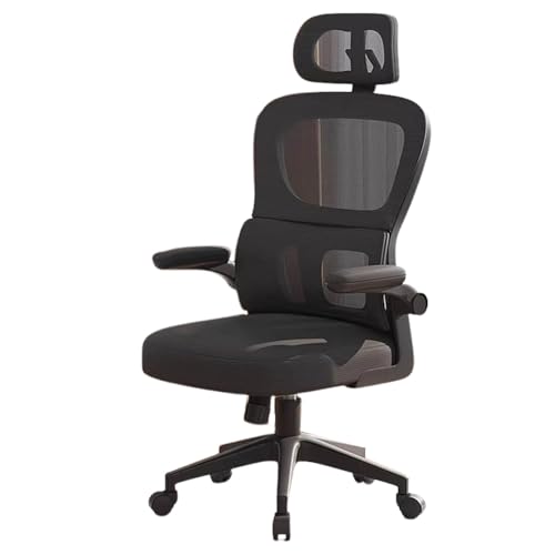Silla de Oficina Ergonómica de Malla con Respaldo Alto, Silla Gamer Giratoria con Reposacabezas Desmontable, Reposabrazos Abatibles y Soporte Lumbar Elástico