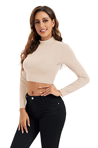 Image of Womens Long Sleeve Crop Tops Lightweight Mock Neck Base Layer Shirts