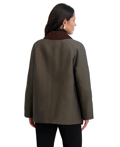 Image of TAHARI Women's Cotton Blend Barn Jacket With Snap Closure, Fully Lined, Cargo Pockets, Fully Lined