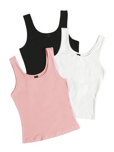 Image of Women's 1x1 Rib Cotton Stretch Tank Top Sleeveless Basic Vest Pack of 3
