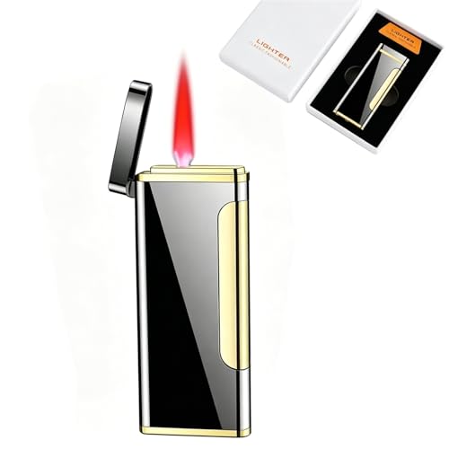 Encendedor de antorcha – Encendedor de butano recargable con cuerpo ultrafino, resistente al viento, llama ajustable; incluye caja de regalo, ideal para regalar
