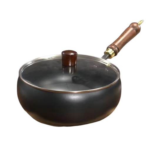 Aoasious 手作り鍛造 中華鍋 深型 鉄フライパン 24cm ガラス蓋付き ハンマー仕上げ ノンコーティング 揚げ・炒め・焼き 家庭用/業務用 IH・ガス火・オール熱源対応 (24CM,ガラスカバー)