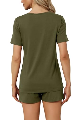 Image of RUBZOOF Women's Short Sleeve Pajama Sets with Pockets Casual V Neck 2 Piece Lounge Sets S-3XL