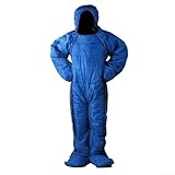 Saco de dormir portátil para interiores y exteriores, ligero, para momia, cuerpo completo, saco de dormir humano para invierno, camping, senderismo, patio trasero (M, azul y gris)