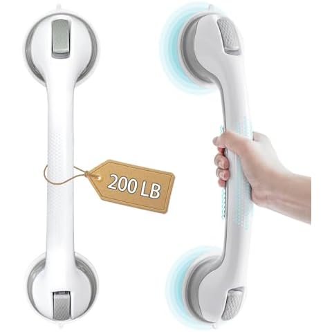 2 Pack 16” Grab Bars for Bathtubs and Showers, Shower Handles for Elderly Suction Cup Grab Bars for Shower Wall Heavy Duty, Shower Safety Grab Bars for Seniors Suction Bathroom, No Drilling Waterproof Cover