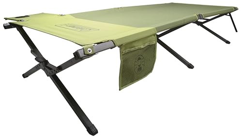 Image of Coleman Trailhead Easy-Step Folding Cot with Foot Lock, Camping Cot with Removable Side Table & Pocket, Supports up to 300lbs, Great for Camping, Lounging, Elevated Sleeping, Guests, & More