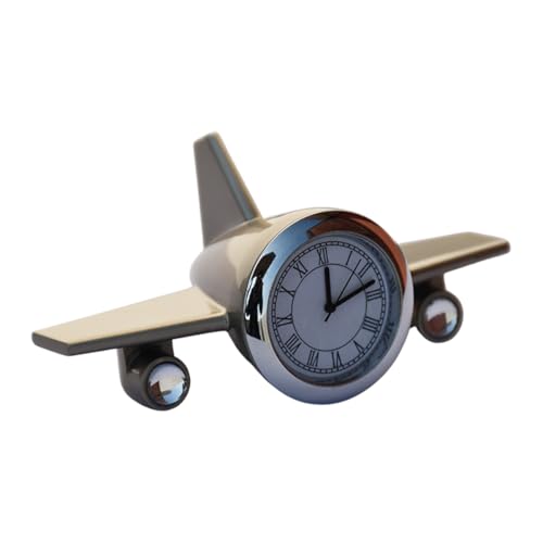 Image of Saugat Traders Metal Analog Airplane Clock for Office Desk, Study Table - Aeroplane Miniature Table Clock Showpiece - Best Gift for Airforce Person, Aviation Lover, Air Hostess (Silver), 10x5 Cm