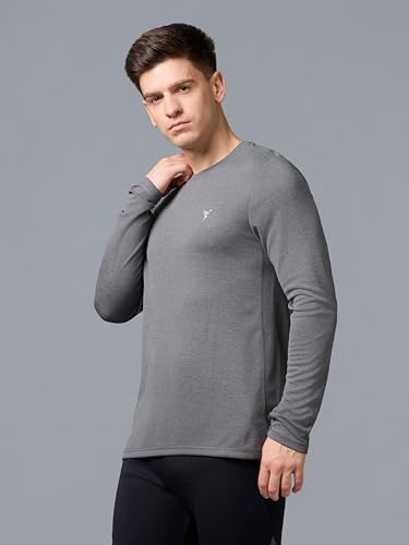 Image of TECHNOSPORT Men's Slim Fit Full Sleeve Round Neck T-Shirt, Double Cool Quick Dry Moisture Wicking Stretchable Sports Gym and Casual Wear