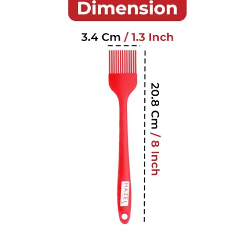 Image of HAZEL Silicone Brush 8 inch (Red)| Heat Resistant Oil & Butter Brush for Baking, BBQ, and Cooking | Non-Stick, Flexible & Easy to Clean Kitchen Basting Brush