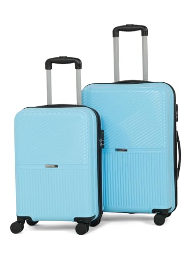 Image of Teakwood Set of 2 8 Wheels Trolley Bag, Hard Cabin with Zipper Closure, Adjustable Push Button & Cross Side Strap, Number Lock System 360 Degree (Set of 2, Sky Blue)