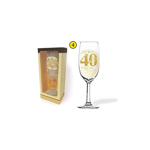 Di&Gi Gobelet Flûte En Verre Pailleté - 40 Ans - Idéal Pour Célébration Anniversaire