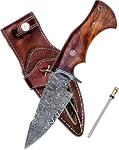 Cuchillo de caza de Damasco hecho a mano, cuchillo de bushcraft con funda, cuchillo de supervivencia de 10 pulgadas para hombres, cuchillo de hoja