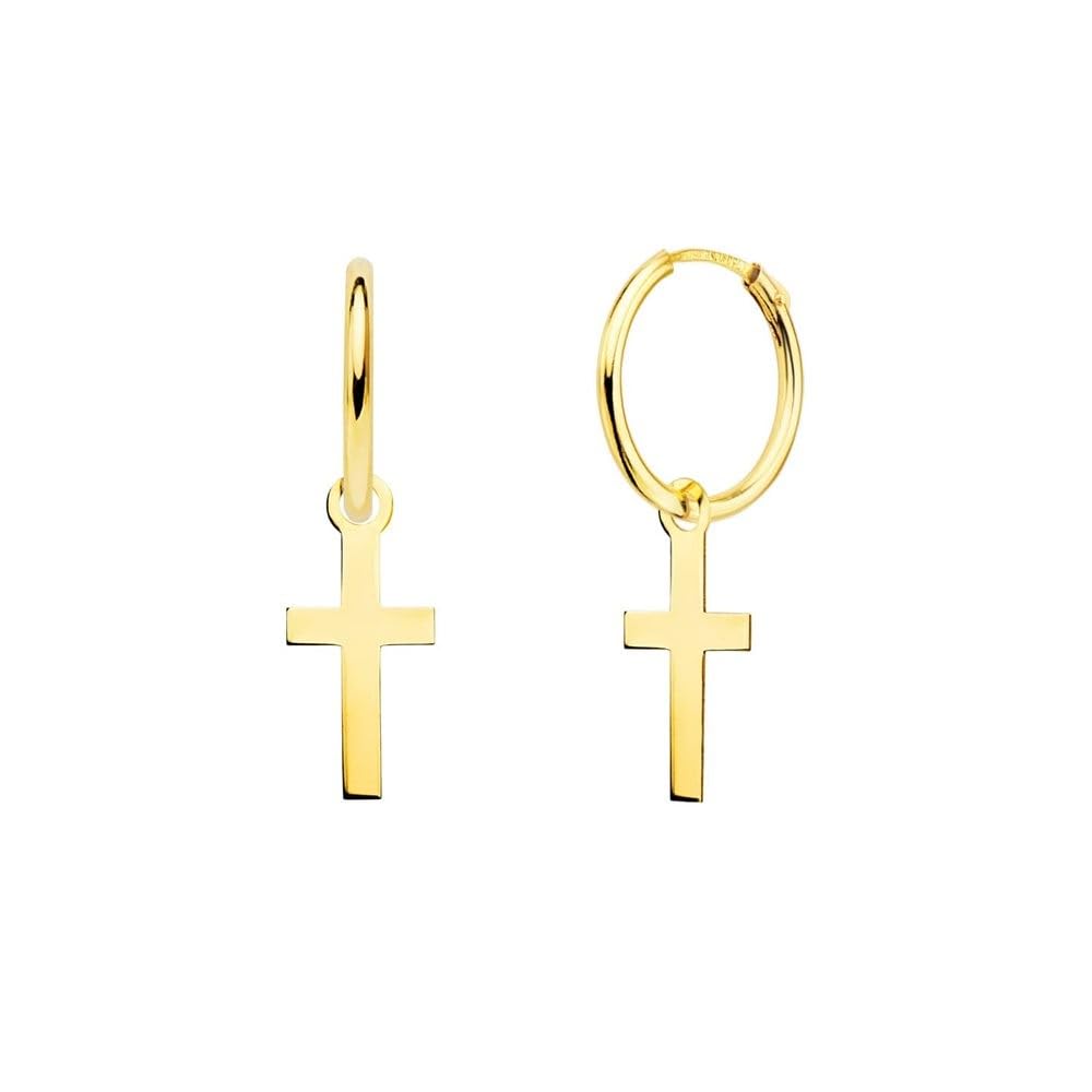 Aros Pendientes con Cruz en Oro de 18k con 24mm. aro de 12mm. con un grosor de 1.5mm.